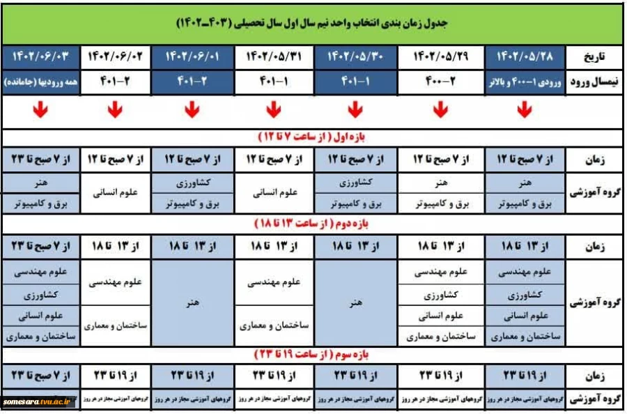 زمان بندی انتخاب واحد سال تحصیلی 1402-1403 2